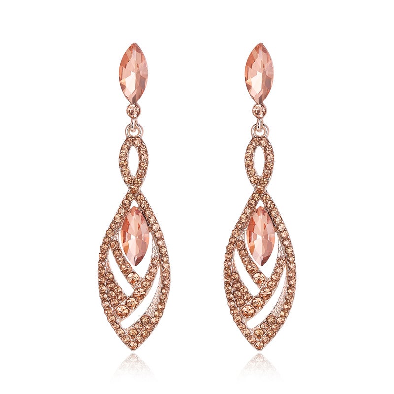 BriLove Statement Long Dangle Earrings for Women Crystal Gorgeous Twisted Dual Teardrop Chandelier Jewelry for Party Prom Peach Rose-Gold-Toned - Image 1